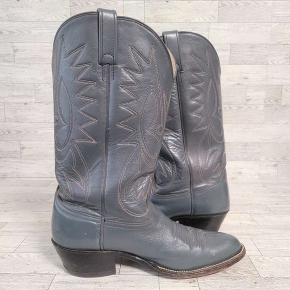 Vintage 80's Sanders Western Smooth Grey Leather Rodeo Cowboy Boots Size 9 D - Picture 6 of 9